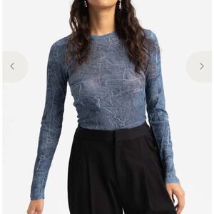 Ganni Printed Mesh Top in Denim